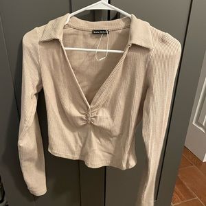 Petite tan long-sleeve